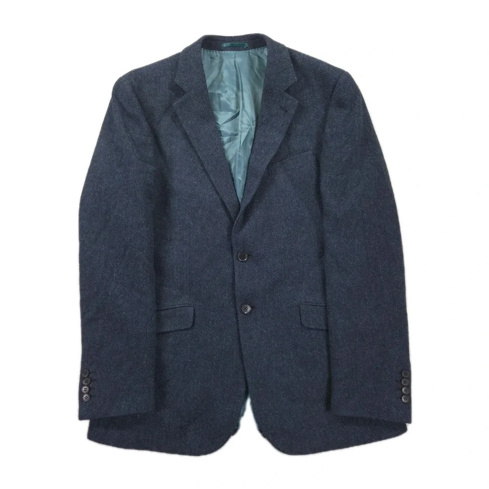 Charles Tyrwhitt Blazer Mens 42L‎ Long Wool Herringbone Slim Fit Blue